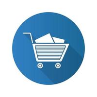 Shopping cart with boxes. Flat design long shadow glyph icon. Vector silhouette illustration