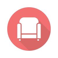 sillón diseño plano icono de glifo de sombra larga. ilustración de silueta de vector