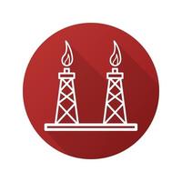 Gas towers flat linear long shadow icon. Gas derrick. Vector outline symbol