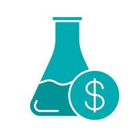 Research price glyph color icon. Chemical lab beaker with dollar sign. Silhouette symbol on white background. Negative space. Vector illustration