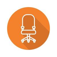 Computer chair flat linear long shadow icon. Office chair on wheels. Vector outline symbol