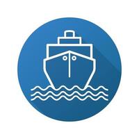 Cruise ship flat linear long shadow icon. Shipping tanker. Coast guard ship. Vector outline symbol