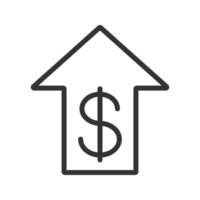 Dollar rate rising linear icon. Thin line illustration. US dollar with up arrow. Contour symbol. Vector isolated outline drawing