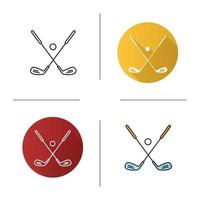 Golf ball and clubs icon. Flat design, linear and color styles. Golf equipment. Isolated vector illustrations