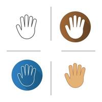 Palm icon. Flat design, linear and color styles. Stop, greeting and high five hand gesture. Isolated vector illustrations