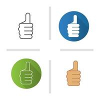 Thumbs up hand gesture icon. Flat design, linear and color styles. Approval and like sign. Isolated vector illustrations