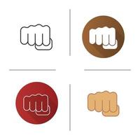 Punch icon. Flat design, linear and color styles. Squeezed fist. Isolated vector illustrations