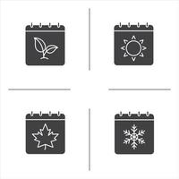 conjunto de iconos de glifo de calendario de temporadas. símbolos de silueta. primavera, verano, otoño, invierno. vector ilustración aislada