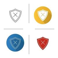 Security icon. Flat design, linear and glyph color styles. Protection shield with cancel cross. Isolated vector illustrations