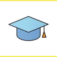 Square academic graduation cap color icon. Student's hat. Isolated vector illustration