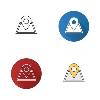 Building location icon. Flat design, linear and color styles. Real estate development. Isolated vector illustrations
