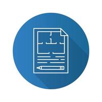 Floor plan flat linear long shadow icon. Flat blueprint with pencil. Apartment layout. Vector outline symbol