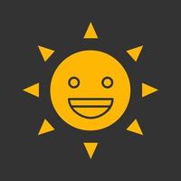 Laughing sun smile glyph color icon. Happy sun face with smile. Summertime. Silhouette symbol on black background. Negative space. Vector illustration