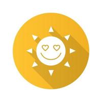 In love sun smile flat design long shadow glyph icon. Good romantic mood. Vector silhouette illustration