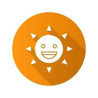 riendo sol sonrisa diseño plano larga sombra glifo icono. buen humor. cara de sol feliz con sonrisa. Hora de verano. ilustración de silueta de vector