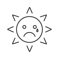 Teary sun smile linear icon. Bad mood. Sad, crying smiley face. Weeping thin line illustration. Emoticon contour symbol. Vector isolated outline drawing