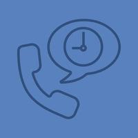 Phone talk duration color linear icon. Handset with clock inside speech bubble. Thin line outline symbols on color background. Vector illustration