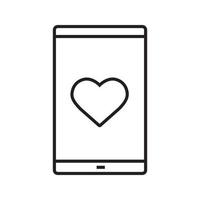 Smartphone dating app linear icon. Thin line illustration. Smart phone with heart shape contour symbol. Vector isolated outline drawing