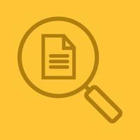 Document search linear icon. Magnifying glass with text document. Thick line outline symbols on color background. Vector illustration
