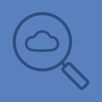 Cloud storage search linear icon. Magnifying glass with cloud. Thick line outline symbols on color background. Vector illustration