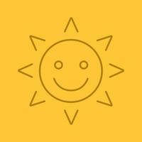 Happy and funny sun smile linear icon. Emoticon. Good mood. Thin line outline symbols on color background. Summertime. Vector illustration