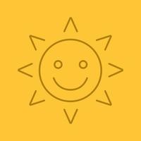 Happy and funny sun smile linear icon. Emoticon. Good mood. Thin line outline symbols on color background. Summertime. Vector illustration