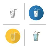 Lemonade icon. Flat design, linear and color styles. Soda glass with straw. Isolated vector illustrations