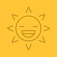 Laughing sun smile linear icon. Good mood. Thin line outline symbols on color background. Happy sun face with broad smile and closed eyes. Vector illustration