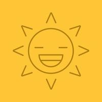 Laughing sun smile linear icon. Good mood. Thin line outline symbols on color background. Happy sun face with broad smile and closed eyes. Vector illustration