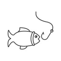 Fishing linear icon. Thin line illustration. Fish with hook. Contour symbol. Vector isolated outline drawing