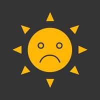 Sad sun smile glyph color icon. Bad mood. Silhouette symbol on black background. Negative space. Vector illustration