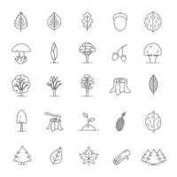 Tree types linear icons set. Forest, park. Forestry. Thin line contour symbols. Isolated vector outline illustrations