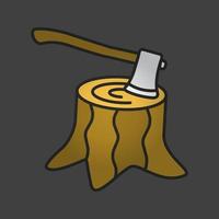 Deforestation color icon. Stump with axe inside. Isolated vector illustration