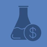 Research price glyph color icon. Silhouette symbol. Chemical lab beaker with dollar sign. Negative space. Vector isolated illustration