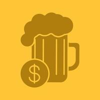 Comprar icono de color de glifo de cerveza. símbolo de silueta. vaso de cerveza con signo de dólar. espacio negativo. vector ilustración aislada