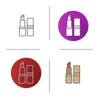 Lipstick icon. Flat design, linear and color styles. Isolated vector illustrations