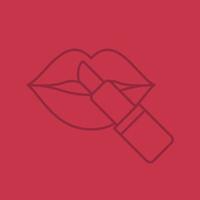 Lipstick with woman's lips linear icon. Thin line outline symbols on color background. Vector illustration