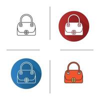 Women's handbag icon. Flat design, linear and color styles. Isolated vector illustrations