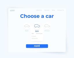 Car rent service, web page design vector