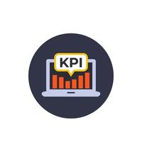 icono de vector de kpi con ordenador portátil y análisis, estilo plano