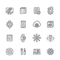 development, configuration service, hardware, settings line icons set on white vector