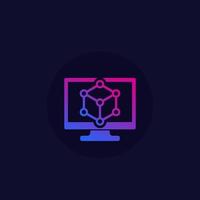 cubic structure on computer screen vector icon