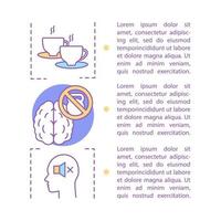 superación de la plantilla de vector de página de artículo de estrés. salud mental. folleto, revista, elemento de diseño de folleto con cuadros de texto. prevención del estrés y la depresión. relajación. diseño de concepto de impresión