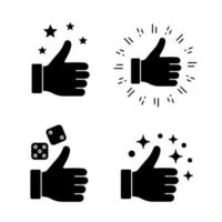 Like glyph icons set. Silhouette symbols. Gambling games, thumbs up, success. Social media likes. Good, cool, ok hand gestures. Rating, ranking. Vector isolated illustration