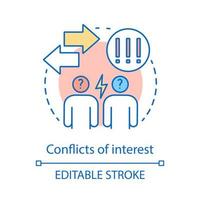 Conflicts of interest concept icon. Misunderstanding idea thin line illustration. Quarrel. Conflict management. Arguing, abuse. Vector isolated outline drawing. Editable stroke