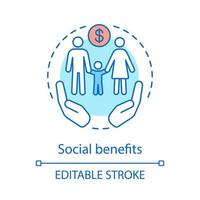 Social benefits concept icon. Low income financial assistance idea thin line illustration. Family welfare. Social safety net. Vector isolated outline drawing. Editable stroke