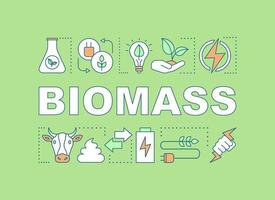 Biomass energy word concepts banner. Green power. Presentation, website. Isolated lettering typography idea with linear icons. Alternative energy source. Vector outline illustration