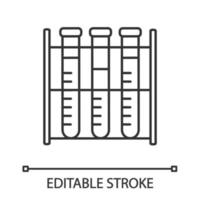 Lab analysis linear icon. Thin line illustration. Blood test. Laboratory diagnostics. Test tubes rack. Contour symbol. Vector isolated outline drawing. Editable stroke
