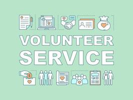 Volunteer service word concepts banner. Sponsorship. Presentation, website. Charitable fundraising. Isolated lettering typography idea with linear icons. Vector outline illustration