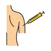 Vaccination color icon. Flu shot. Polio, measles vaccine. Women s arm injection. Immunization. Tetanus vaccine procedure. Isolated vector illustration